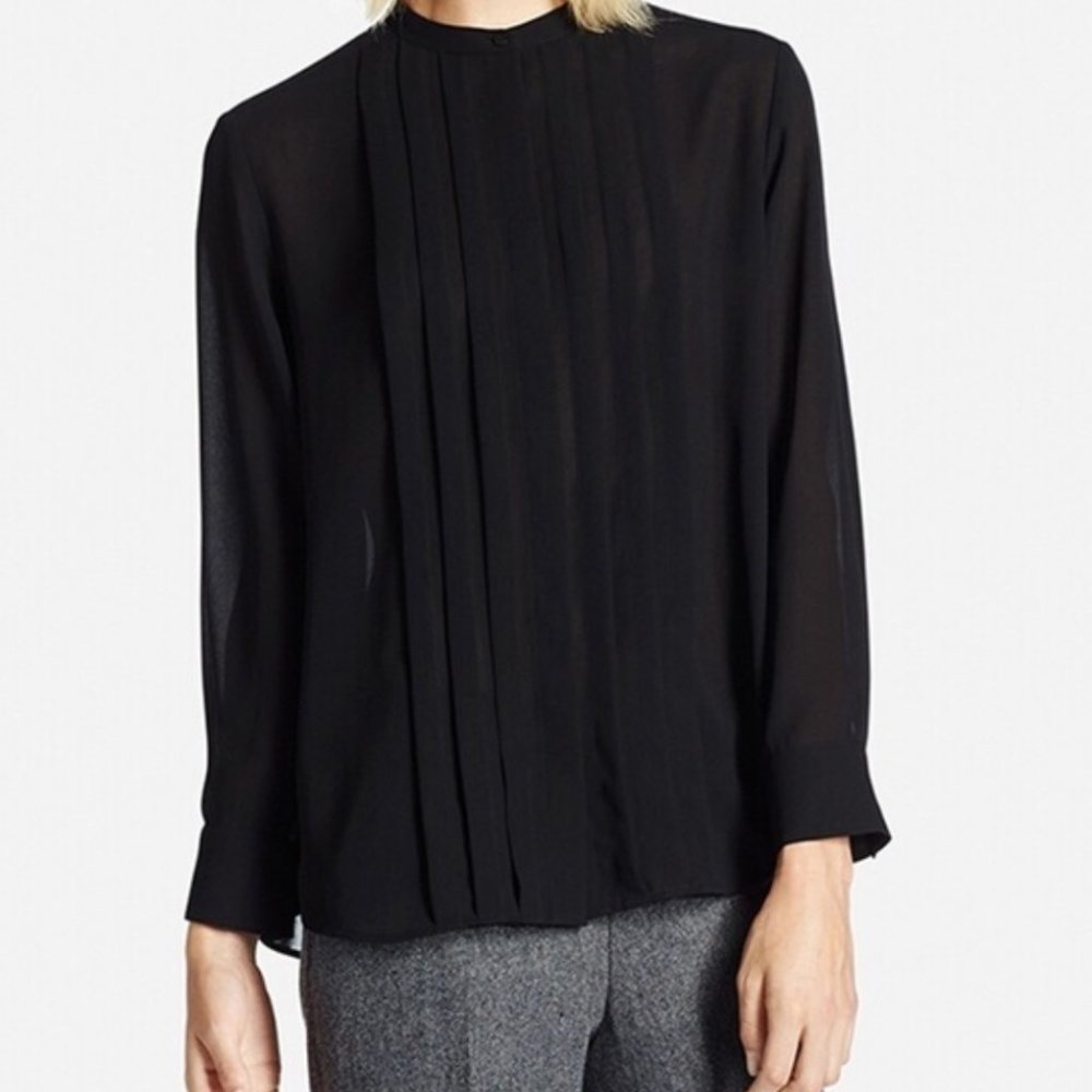 Uniqlo Georgette Sheer Black Button Down Blouse